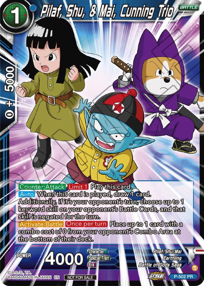 Pilaf, Shu, & Mai, Cunning Trio (Zenkai Series Tournament Pack Vol.4) P-502 card from Tournament Promotion Cards