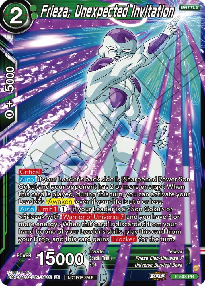 Frieza, Unexpected Invitation (Zenkai Series Tournament Pack Vol.4) P-508 card from Tournament Promotion Cards