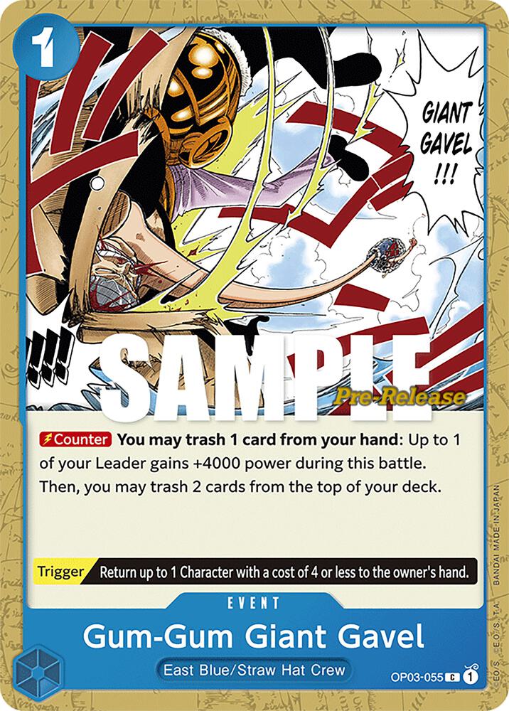 Gum-Gum Giant Gavel OP03-055 card from Pillars of Strength Pre-Release Cards