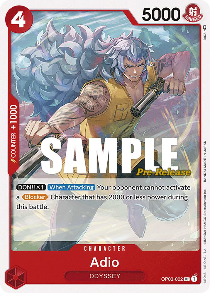 Adio OP03-002 card from Pillars of Strength Pre-Release Cards