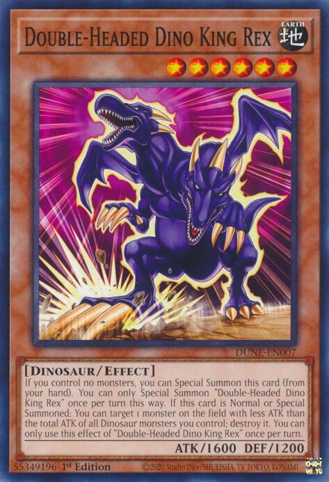 Double-Headed Dino King Rex DUNE-EN007 card from Duelist Nexus