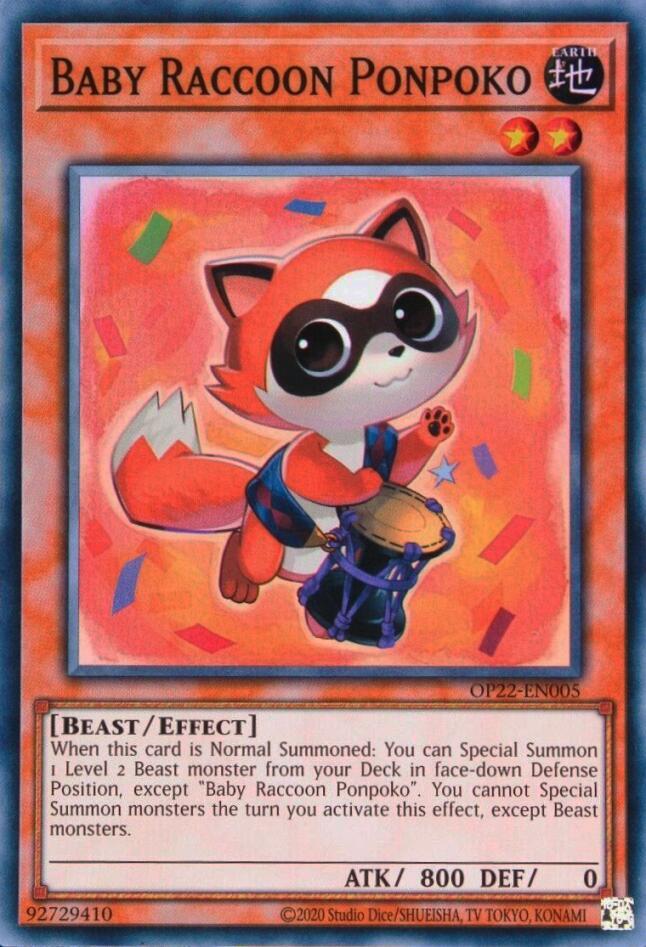 Baby Raccoon Ponpoko OP22-EN005 card from OTS Tournament Pack 22