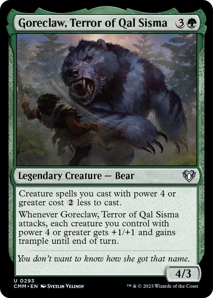 Goreclaw, Terror of Qal Sisma 293 card from Commander Masters