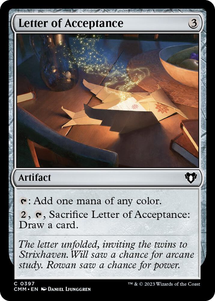 Letter of Acceptance 397 card from Commander Masters