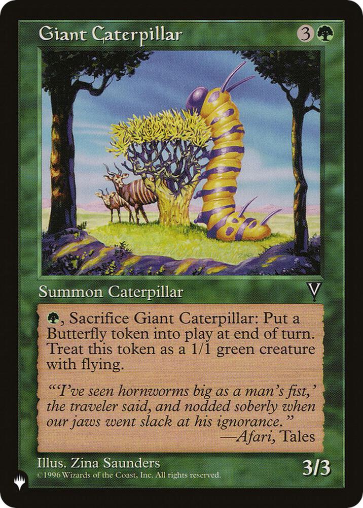 Giant Caterpillar card from The List Reprints