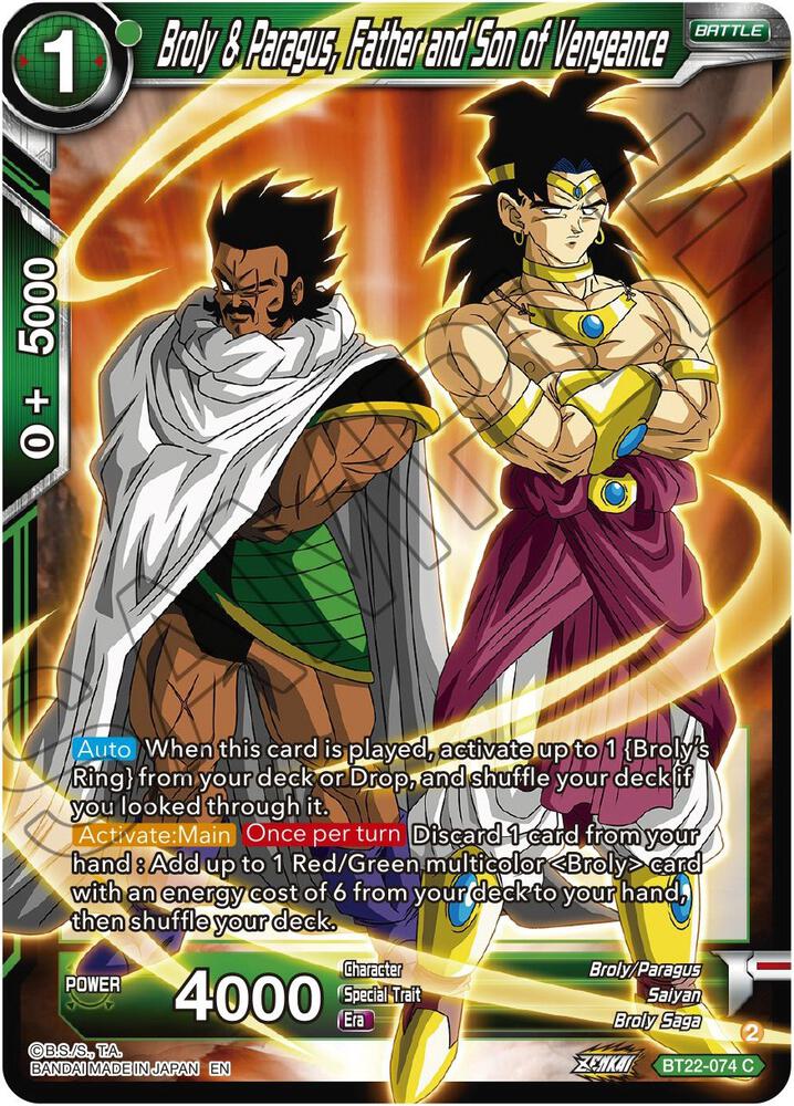 Broly & Paragus, Father and Son of Vengeance BT22-074 card from Critical Blow