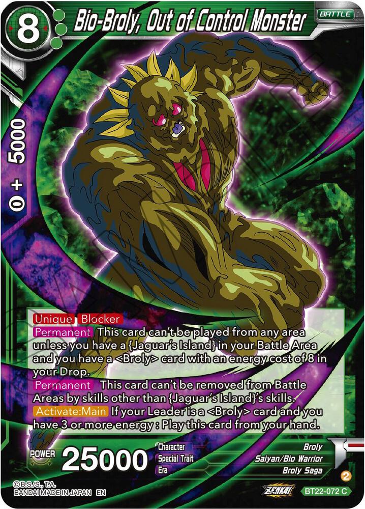 Bio-Broly, Out of Control Monster BT22-072 card from Critical Blow