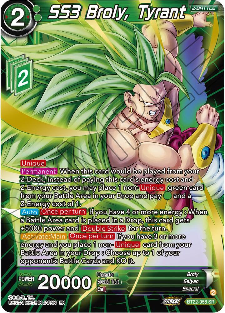 SS3 Broly, Tyrant BT22-058 card from Critical Blow