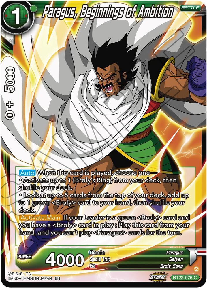 Paragus, Beginnings of Ambition BT22-076 card from Critical Blow