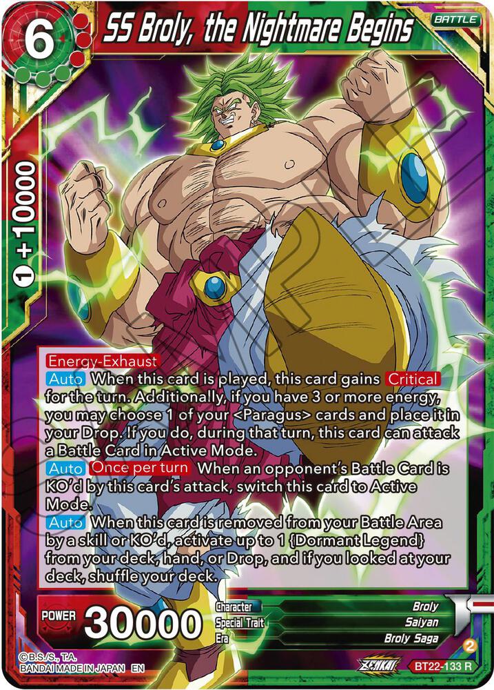SS Broly, the Nightmare Begins BT22-133 card from Critical Blow