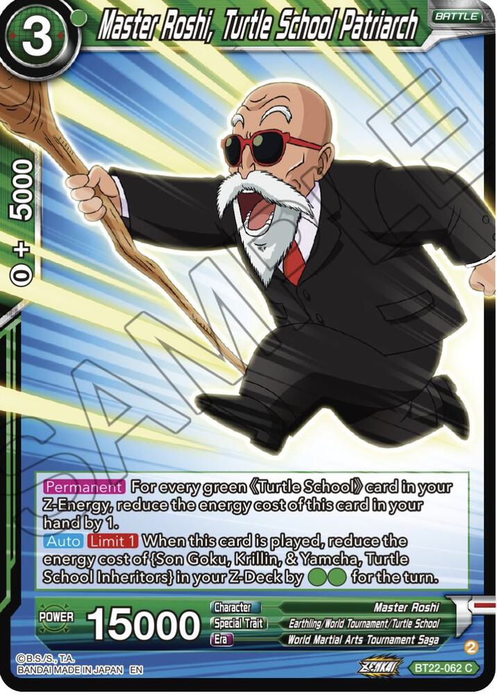 Master Roshi, Turtle school Patriarch BT22-062 card from Critical Blow