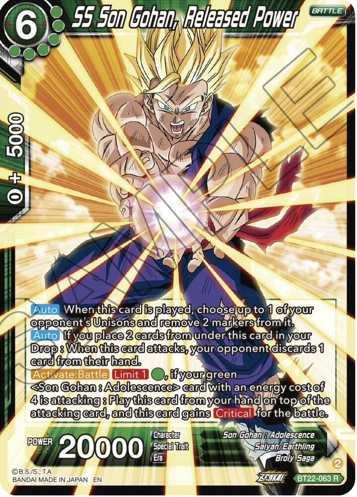 SS Son Gohan, Released Power BT22-063 card from Critical Blow