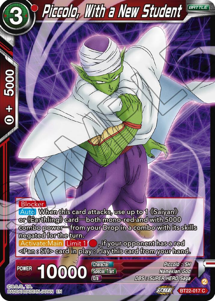 Piccolo, With a New Student BT22-017 card from Critical Blow