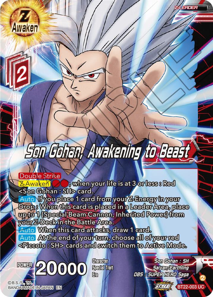 Son Gohan, Awakening to Beast BT22-003 card from Critical Blow