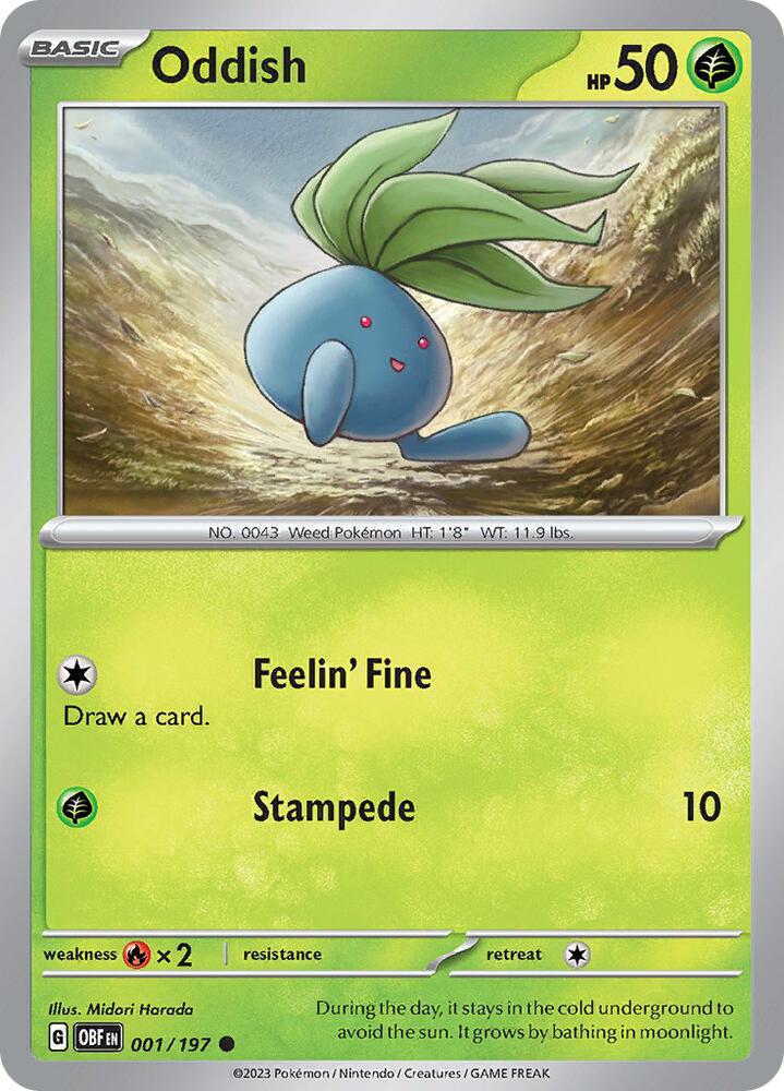 Oddish 001/197 card from SV03: Obsidian Flames