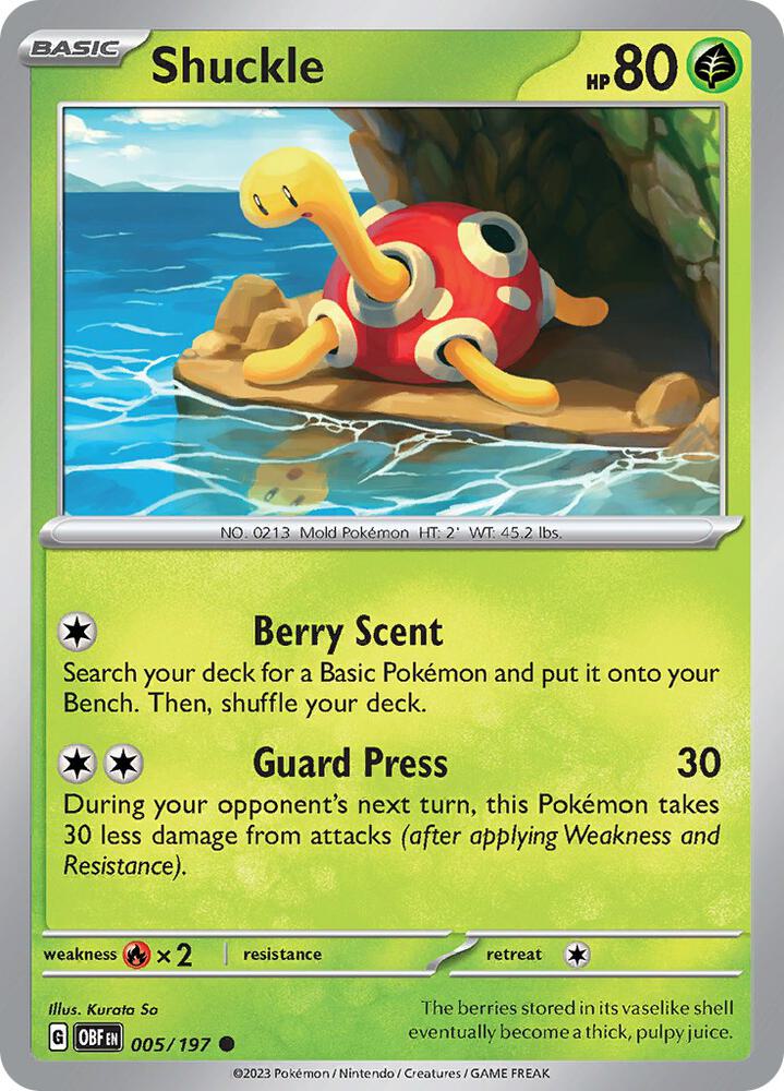 Shuckle 005/197 card from SV03: Obsidian Flames