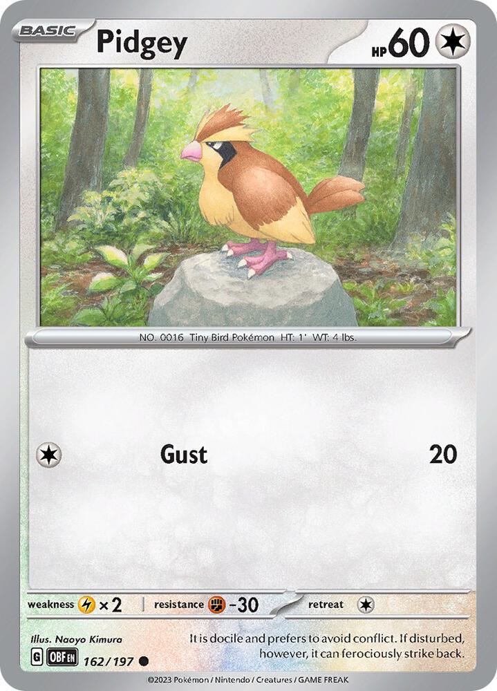 Pidgey 162/197 card from SV03: Obsidian Flames