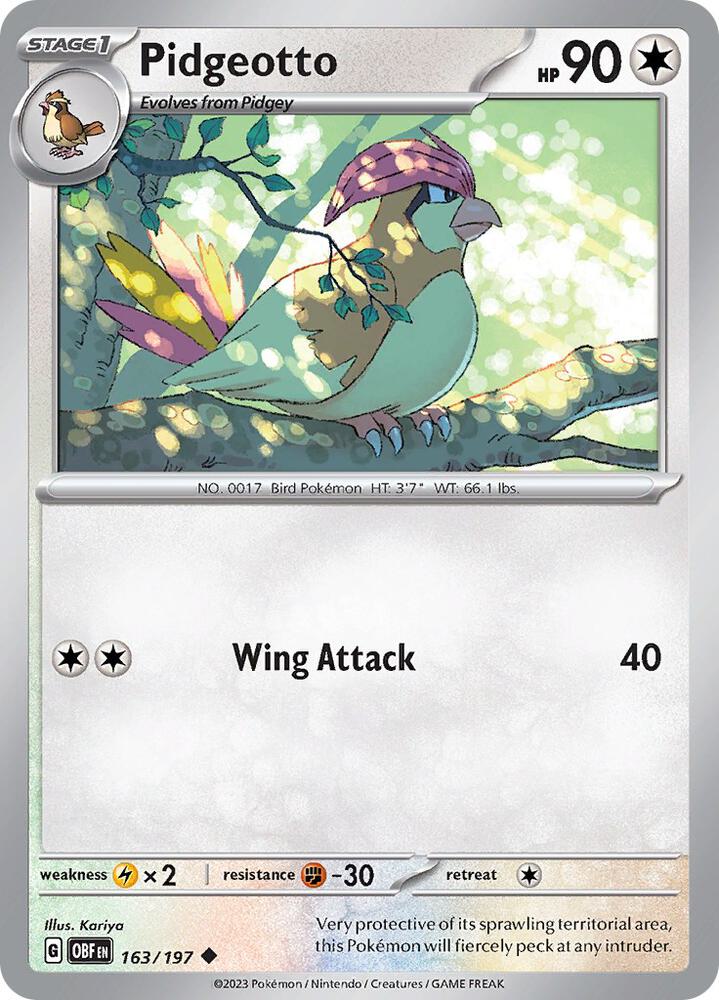 Pidgeotto 163/197 card from SV03: Obsidian Flames