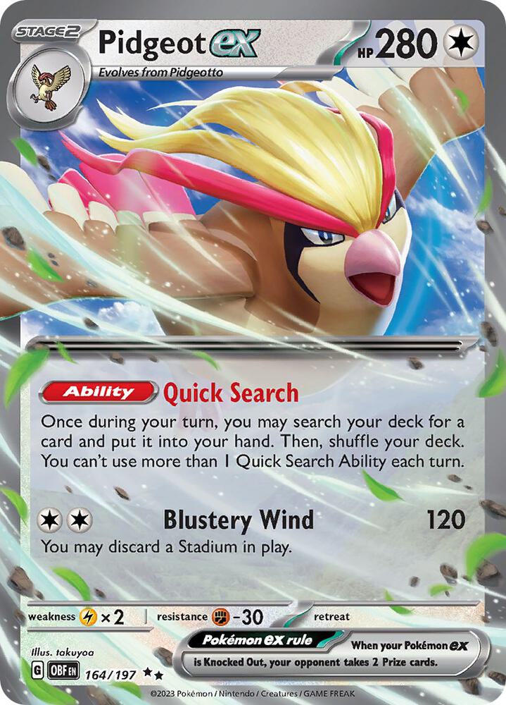 Pidgeot ex 164/197 card from SV03: Obsidian Flames