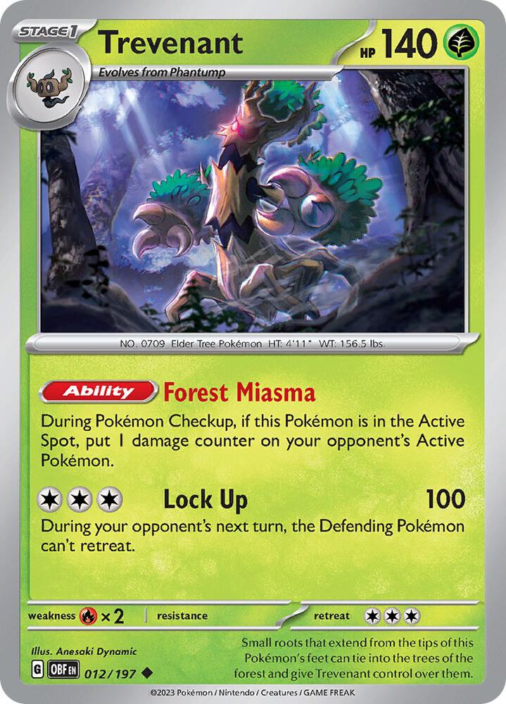 Trevenant 012/197 card from SV03: Obsidian Flames