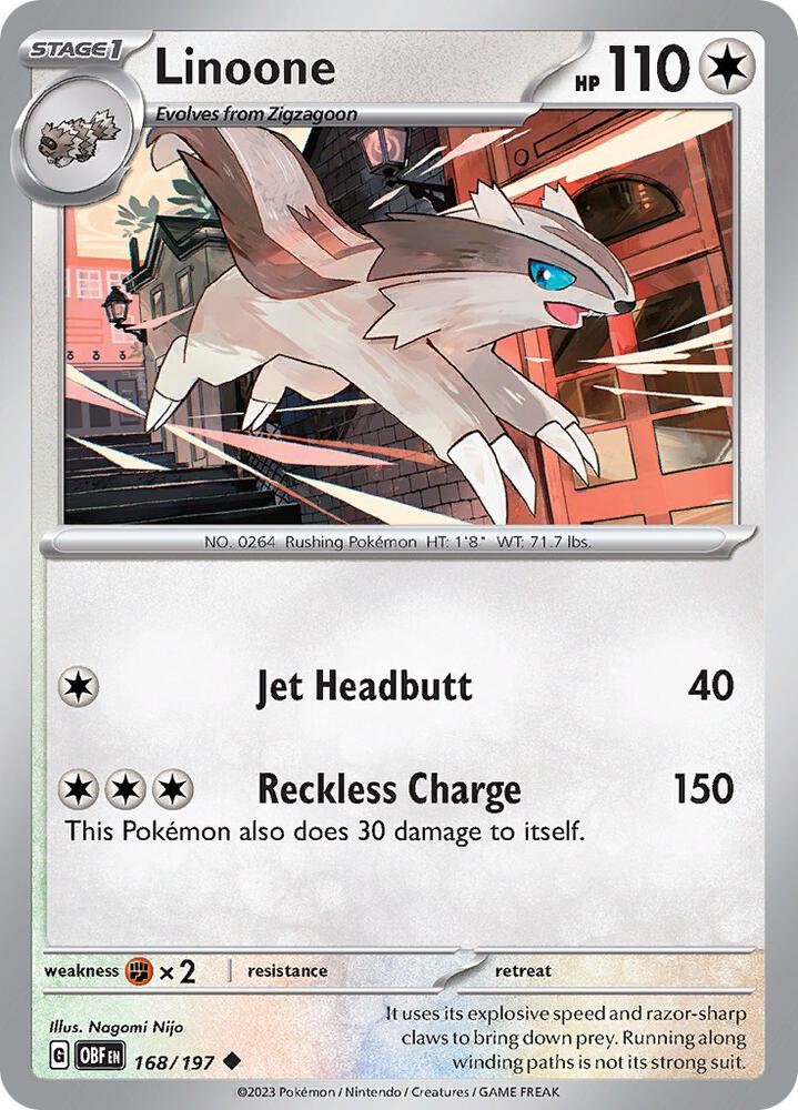 Linoone 168/197 card from SV03: Obsidian Flames