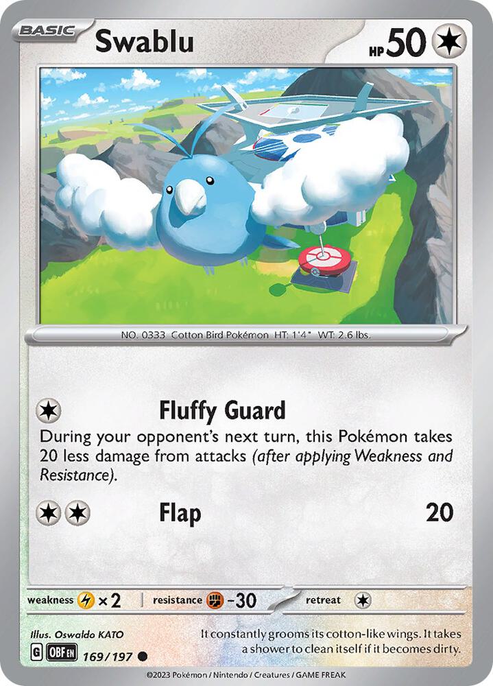 Swablu 169/197 card from SV03: Obsidian Flames