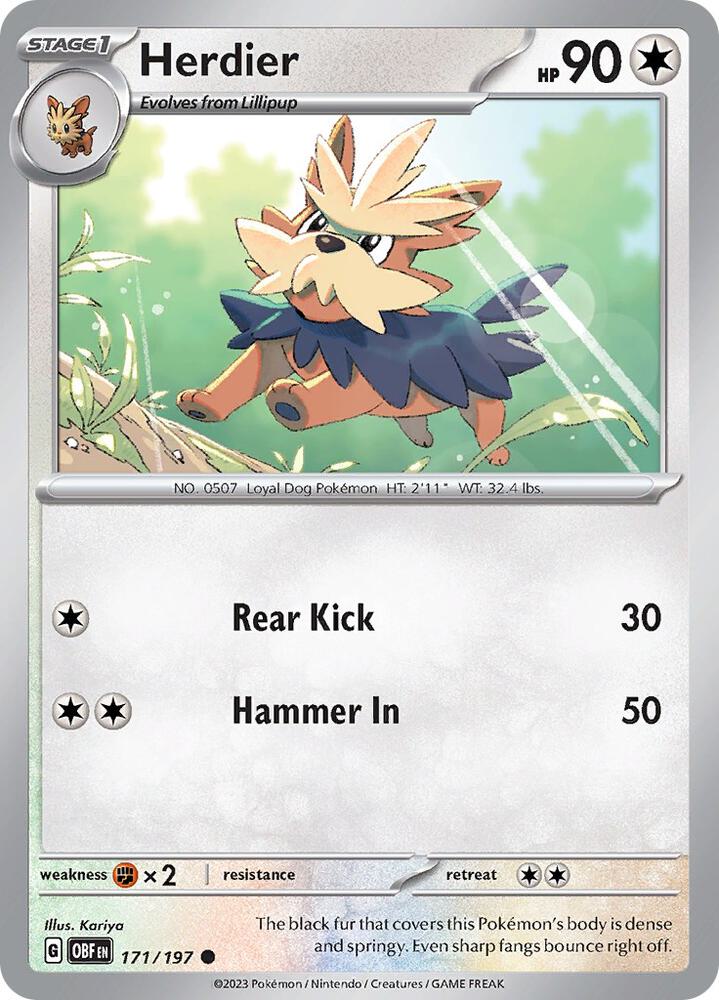 Herdier 171/197 card from SV03: Obsidian Flames
