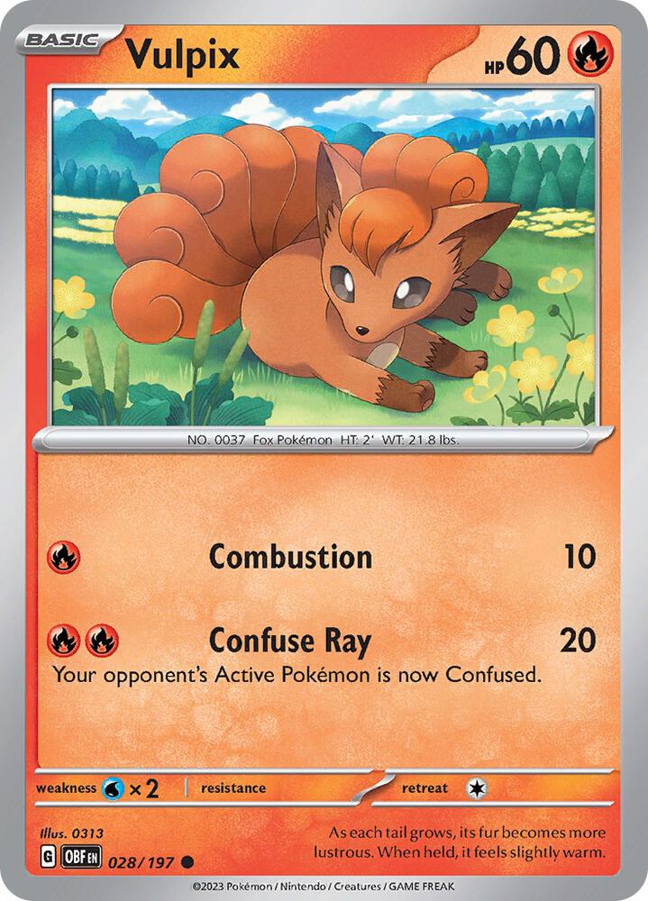 Vulpix 028/197 card from SV03: Obsidian Flames