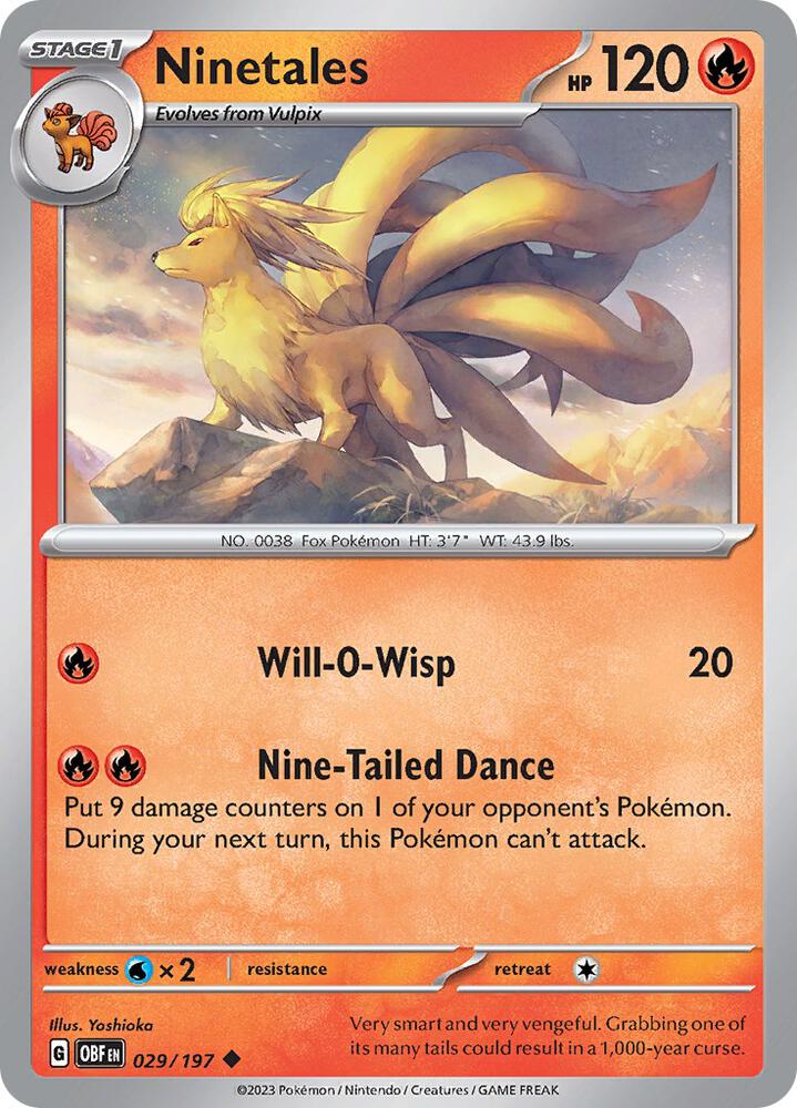 Ninetales 029/197 card from SV03: Obsidian Flames