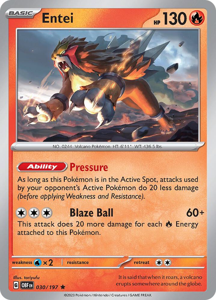 Entei 030/197 card from SV03: Obsidian Flames