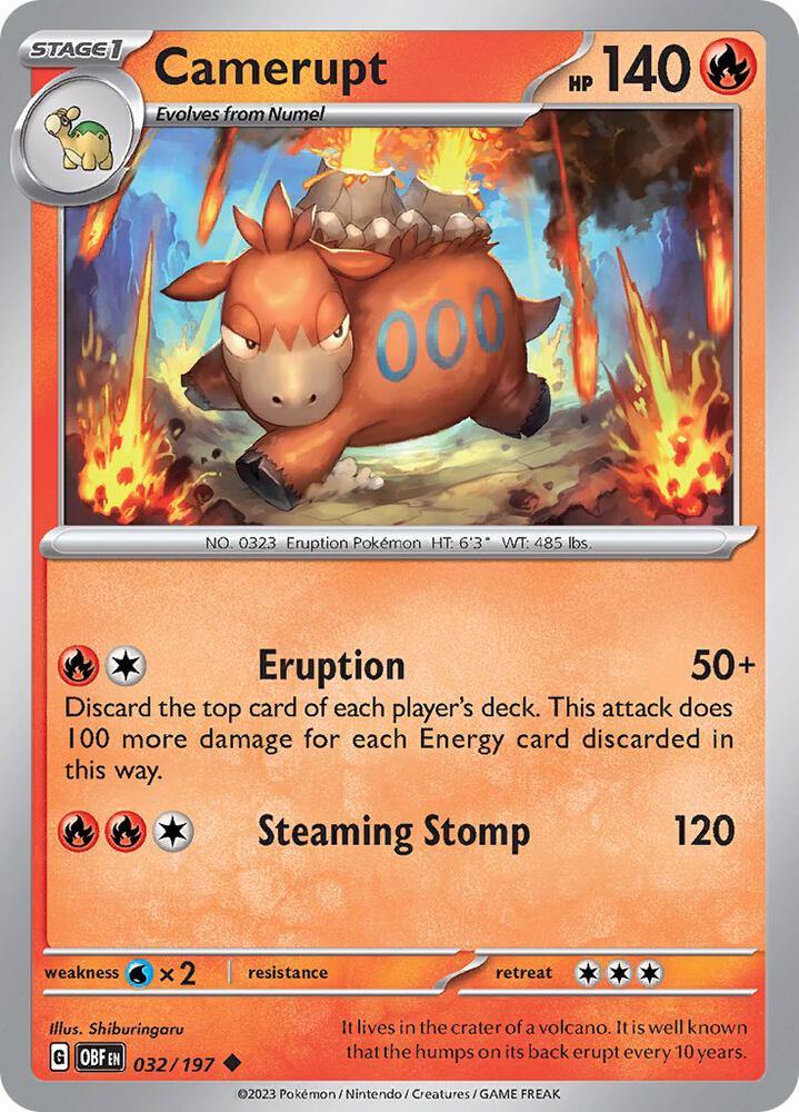 Camerupt 032/197 card from SV03: Obsidian Flames