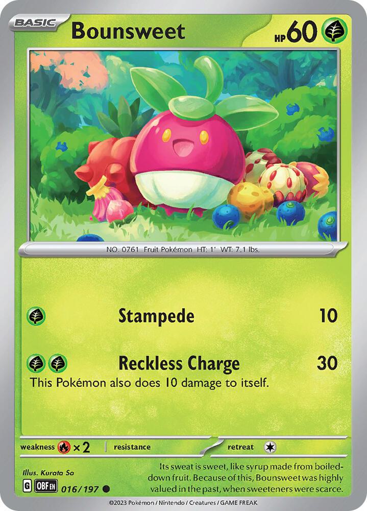 Bounsweet 016/197 card from SV03: Obsidian Flames