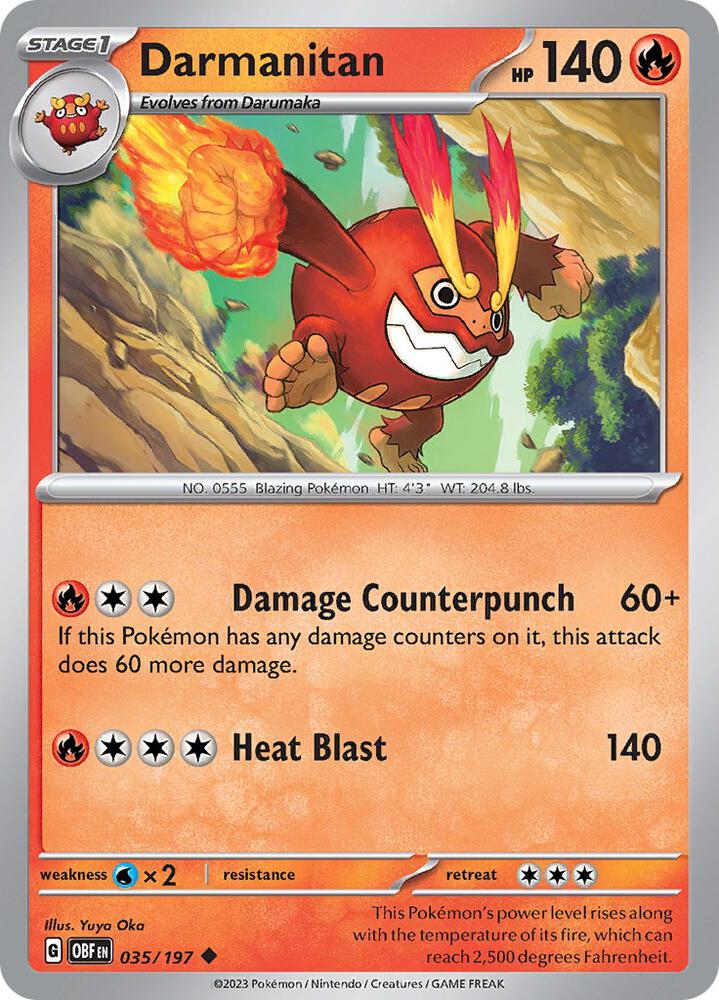 Darmanitan 035/197 card from SV03: Obsidian Flames