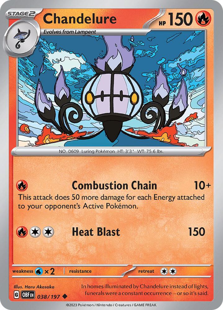 Chandelure 038/197 card from SV03: Obsidian Flames