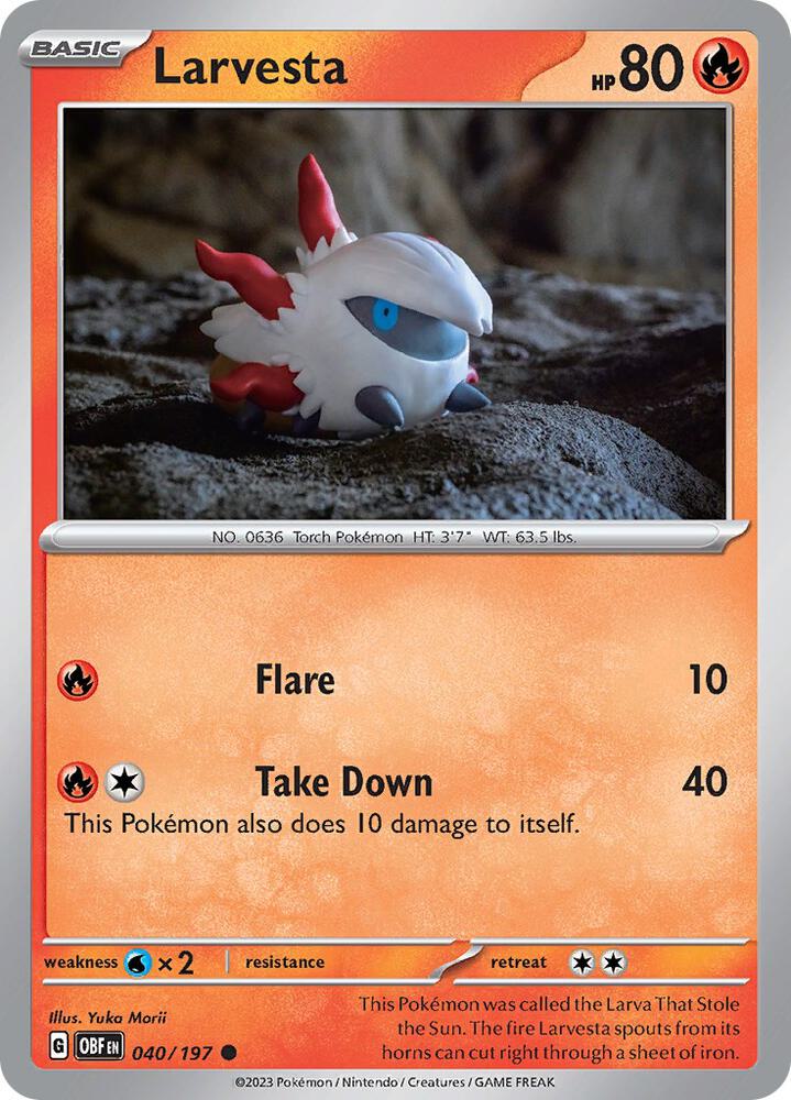 Larvesta 040/197 card from SV03: Obsidian Flames