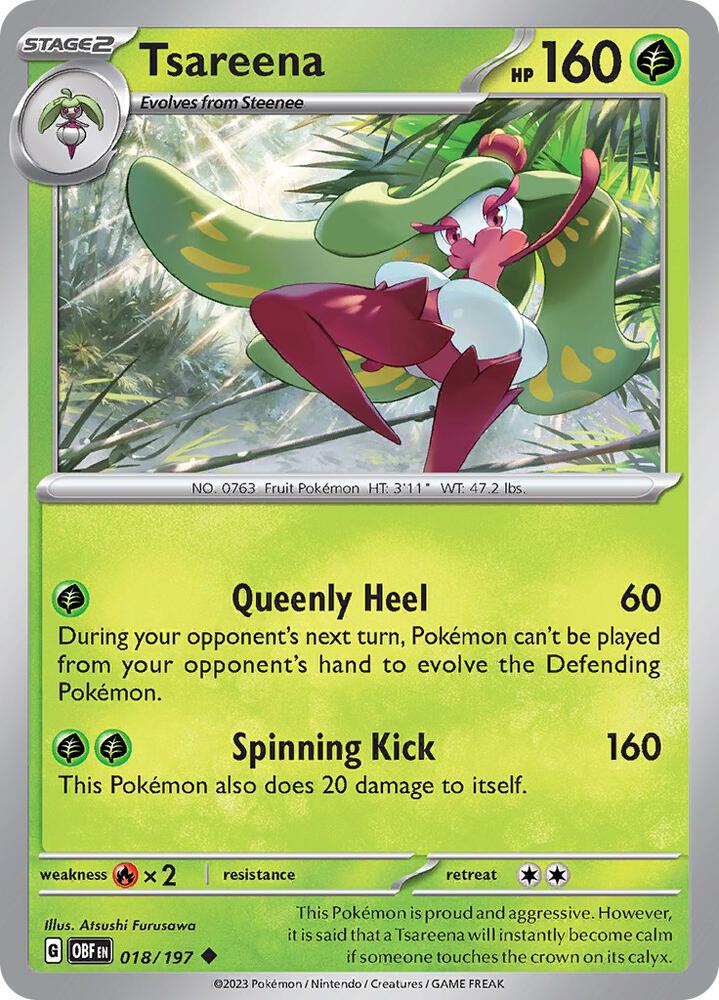 Tsareena 018/197 card from SV03: Obsidian Flames