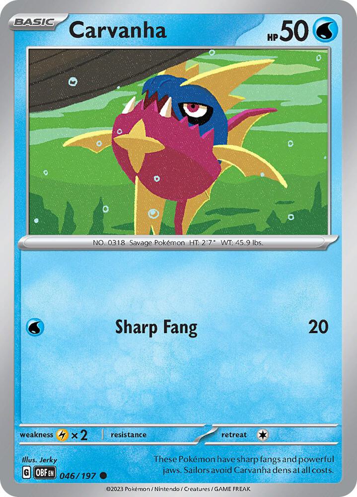 Carvanha 046/197 card from SV03: Obsidian Flames