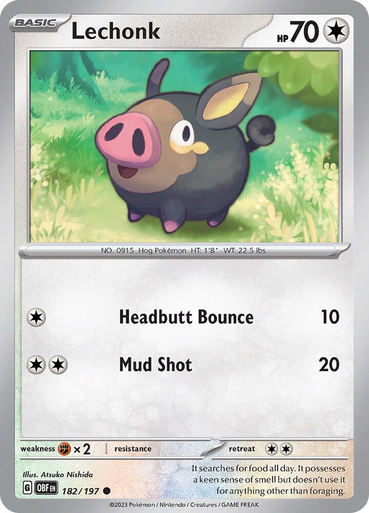 Lechonk 182/197 card from SV03: Obsidian Flames