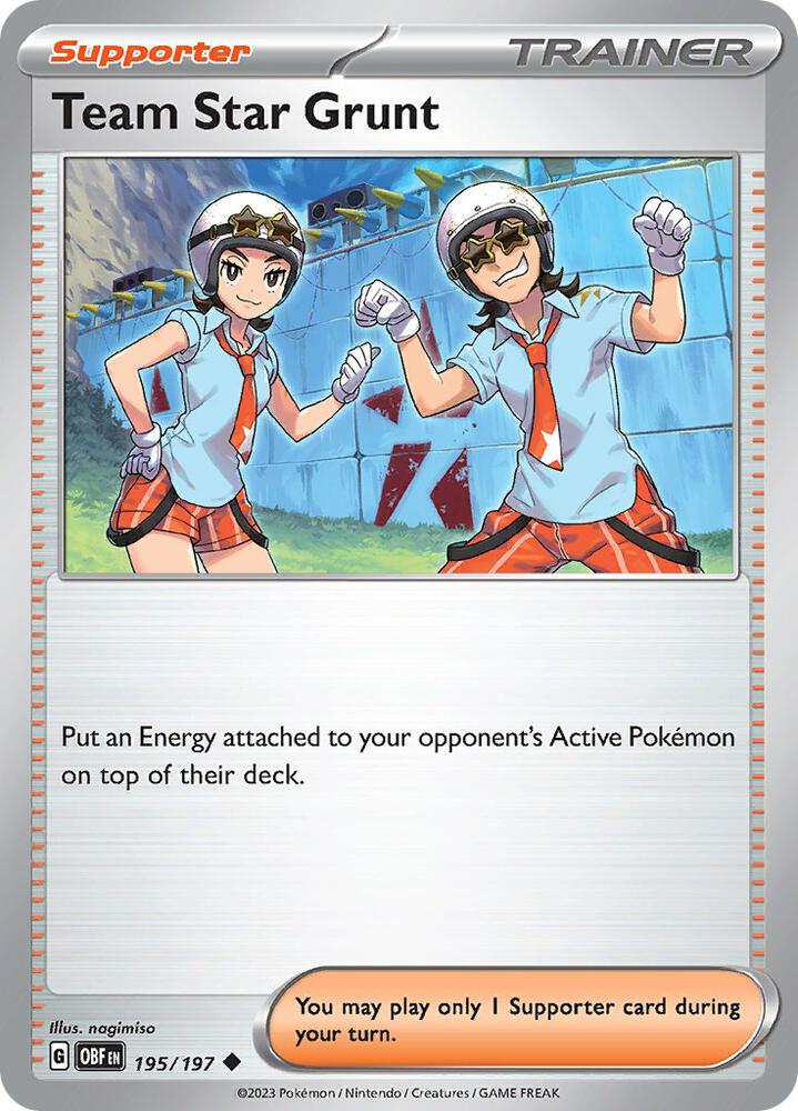 Team Star Grunt 195/197 card from SV03: Obsidian Flames