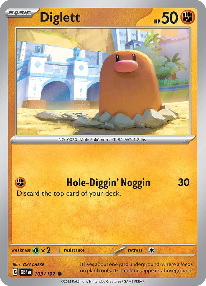 Diglett 103/197 card from SV03: Obsidian Flames