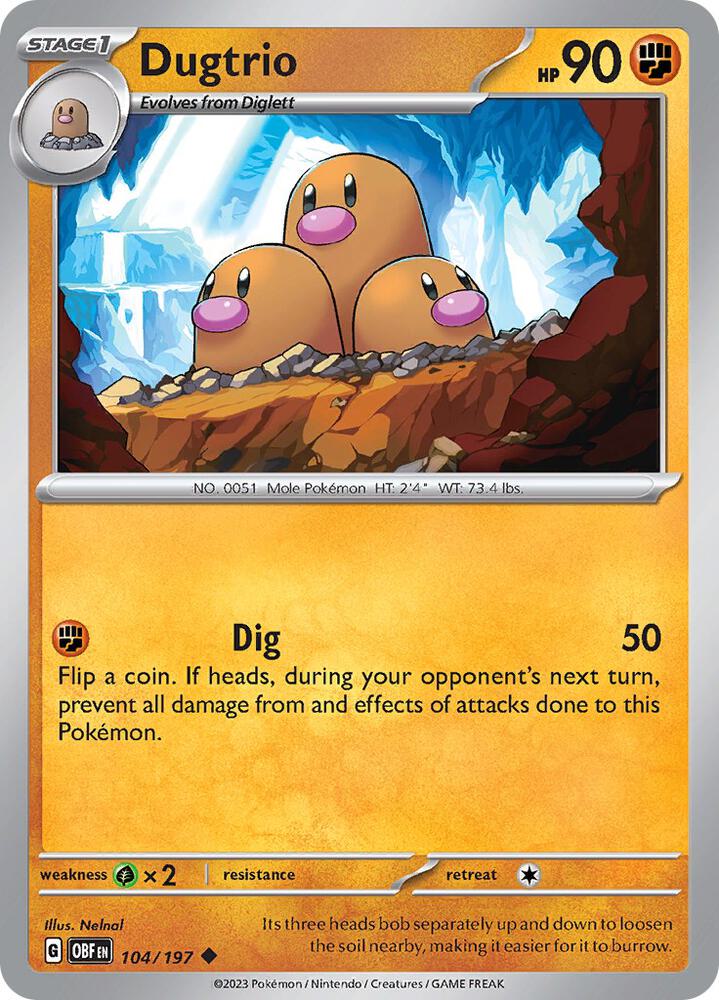 Dugtrio 104/197 card from SV03: Obsidian Flames