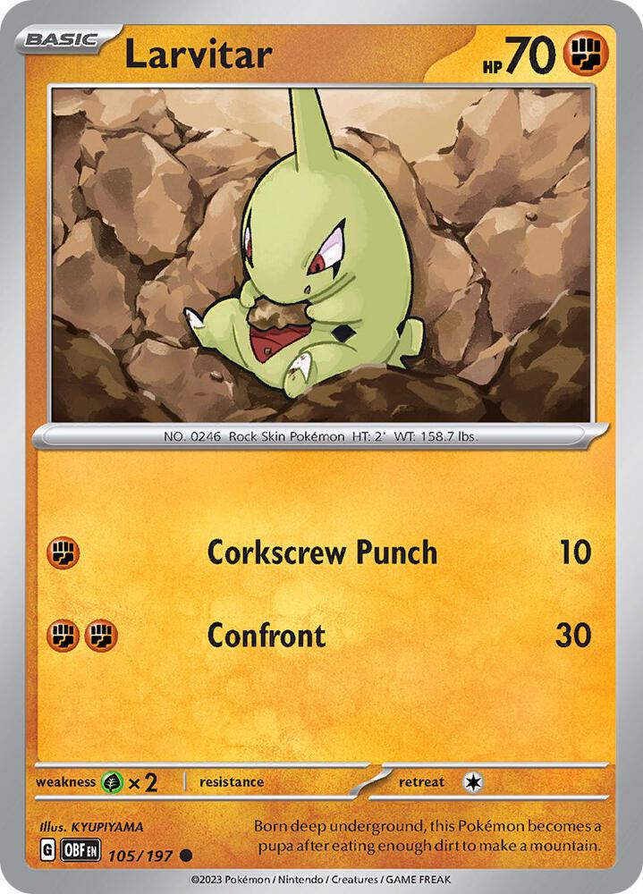 Larvitar 105/197 card from SV03: Obsidian Flames