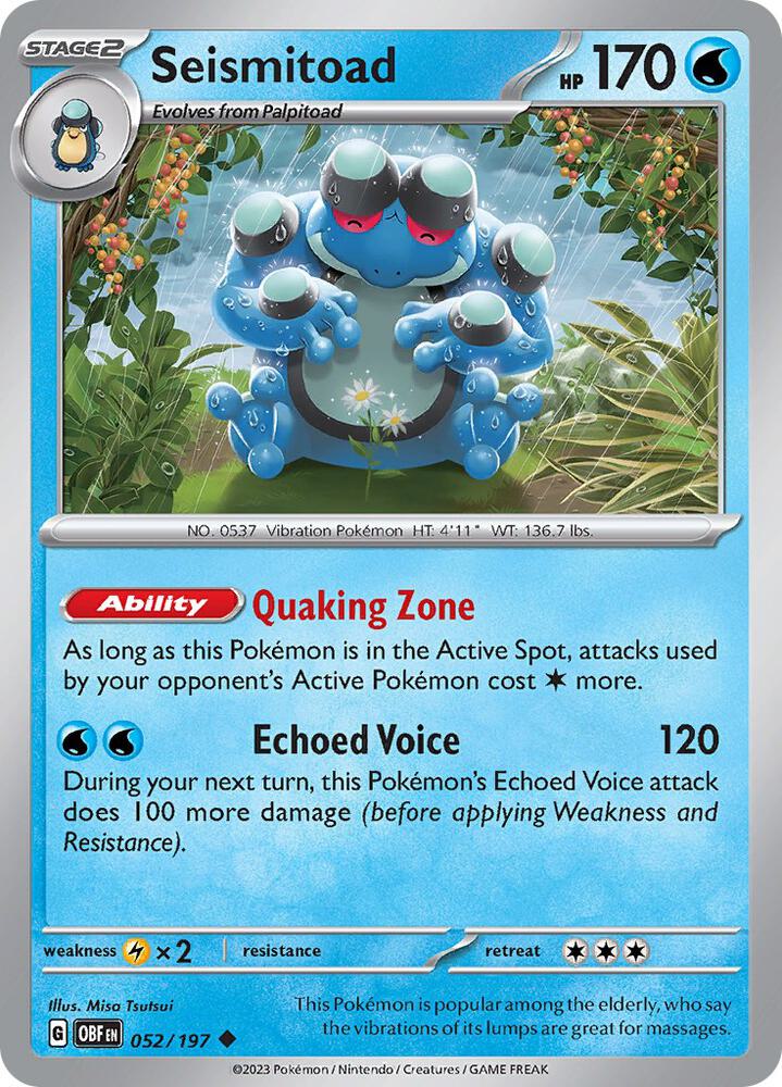 Seismitoad 052/197 card from SV03: Obsidian Flames