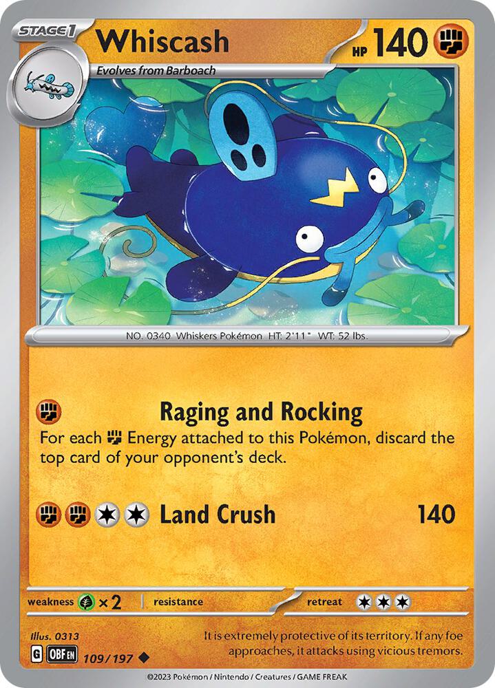 Whiscash 109/197 card from SV03: Obsidian Flames