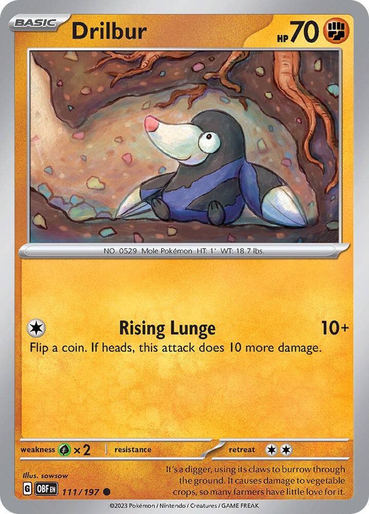 Drilbur 111/197 card from SV03: Obsidian Flames