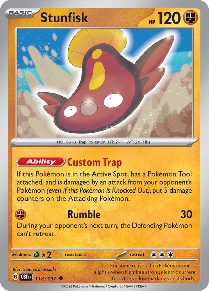 Stunfisk 112/197 card from SV03: Obsidian Flames