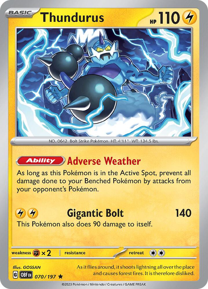 Thundurus 070/197 card from SV03: Obsidian Flames