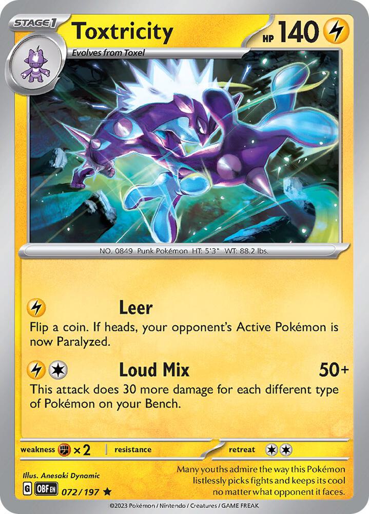 Toxtricity 072/197 card from SV03: Obsidian Flames