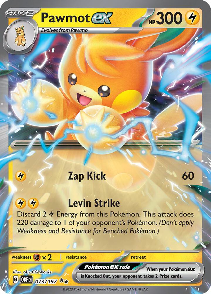 Pawmot ex 073/197 card from SV03: Obsidian Flames