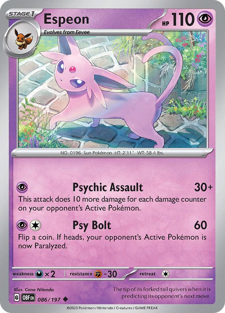 Espeon 086/197 card from SV03: Obsidian Flames